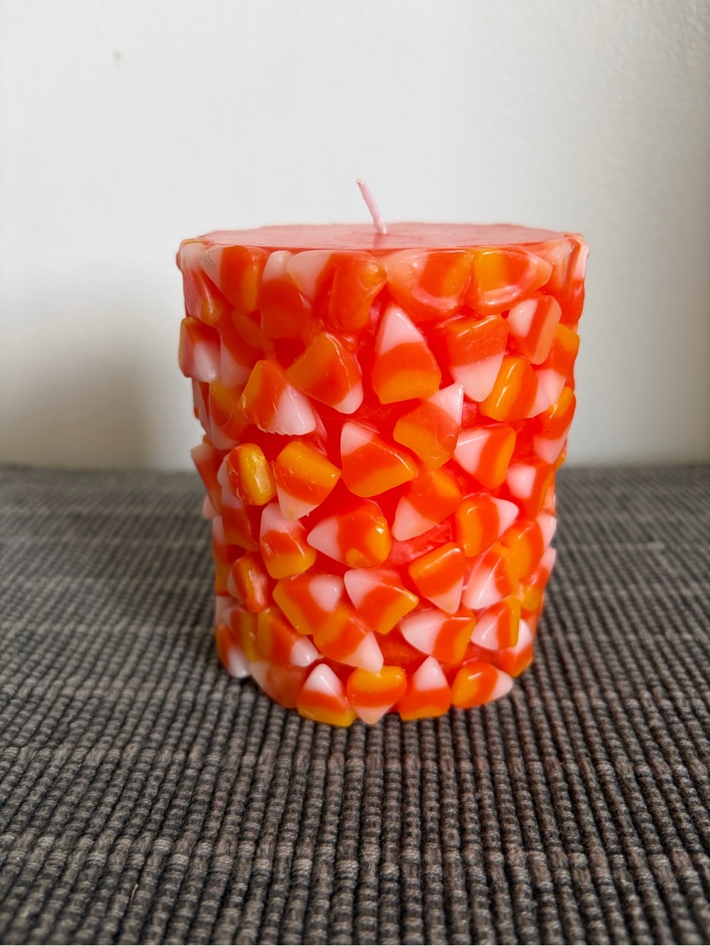 Candy Corn Pillar Candle Halloween Fall Harvest Decor Holiday Orange Wax